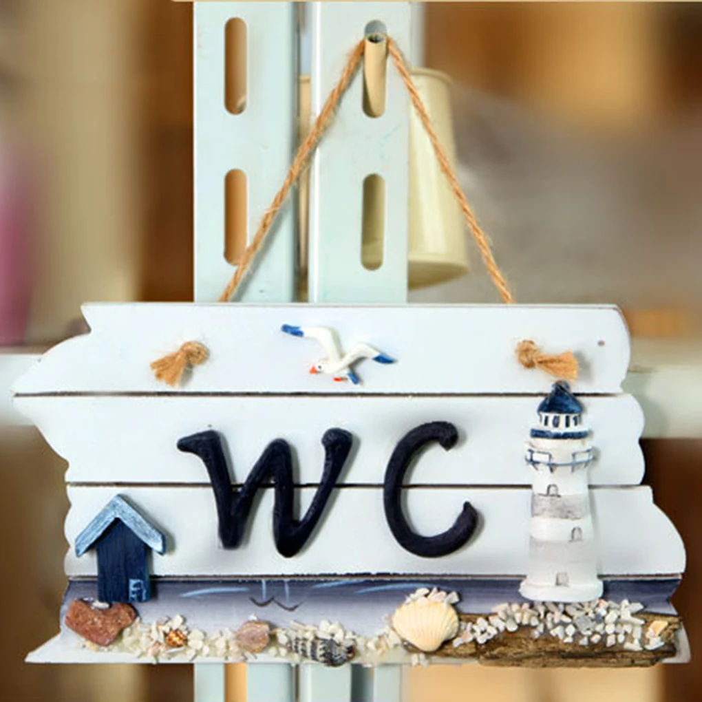 

Mediterranean Style Wooden Direction Board Toilet Washroom Home Ornaments