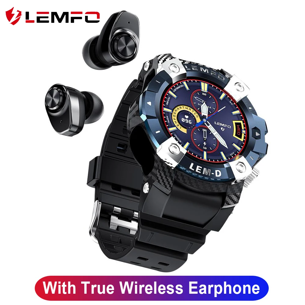 

LEMFO LEMD Smart Watch TWS Bluetooth Earphone Sport 350 Mah Battery Multi Languages Smartwatch Men 2021 For Android IOS Phone