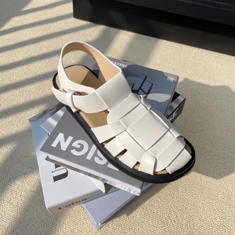 

QZYERAI New Summer 2021 Women Roman Beach Sandals Genuine Leather Women's Shoes Cowhide Sandals Dance Party