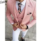 Модные мужские костюмы с розовым солнечным светом, облегающие костюмы для свадебной вечеринки (пиджак + брюки + жилет)