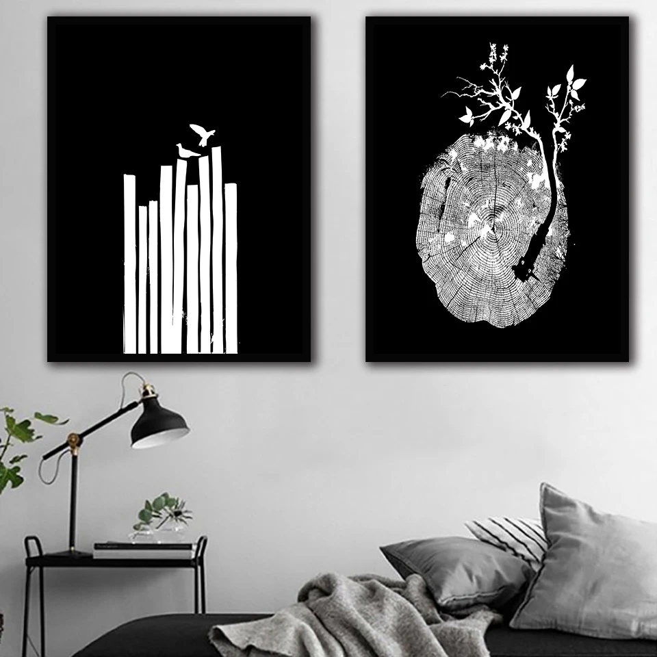 

Wall Art Print Canvas Home Decoration Painting Abstract Black White Wood Pictures Nordic Style Modular Poster For Living Room