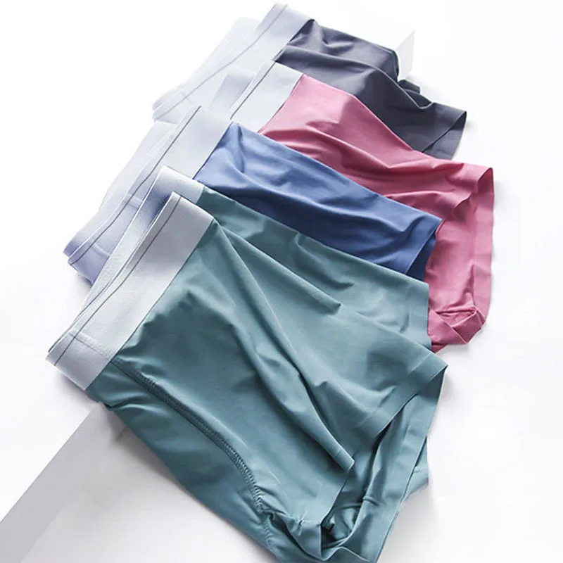 

Men Underwear Ice Silk Boxers Panties Comfortable Mens Underpants Sexy Solid Brand BoxerShorts Men Modal Simple Plus Size Boxer