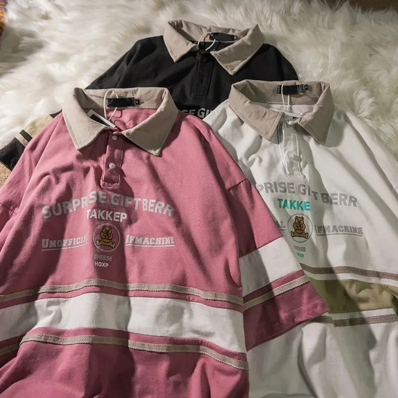 

Летняя одежда большого размера для мужчин и мальчиков, свободная розовая крутая Повседневная Уличная одежда для студентов с медведем, бела...