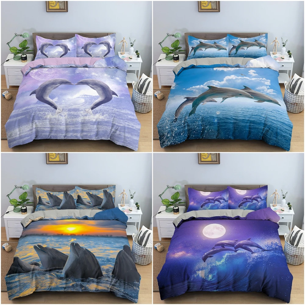 

Kids Duvet Cover Dolphin Bedding Set Ocean Animal Comforter Cover Soft Luxury Microfiber Quilt Cover Dolphin Theme Bedding Decor