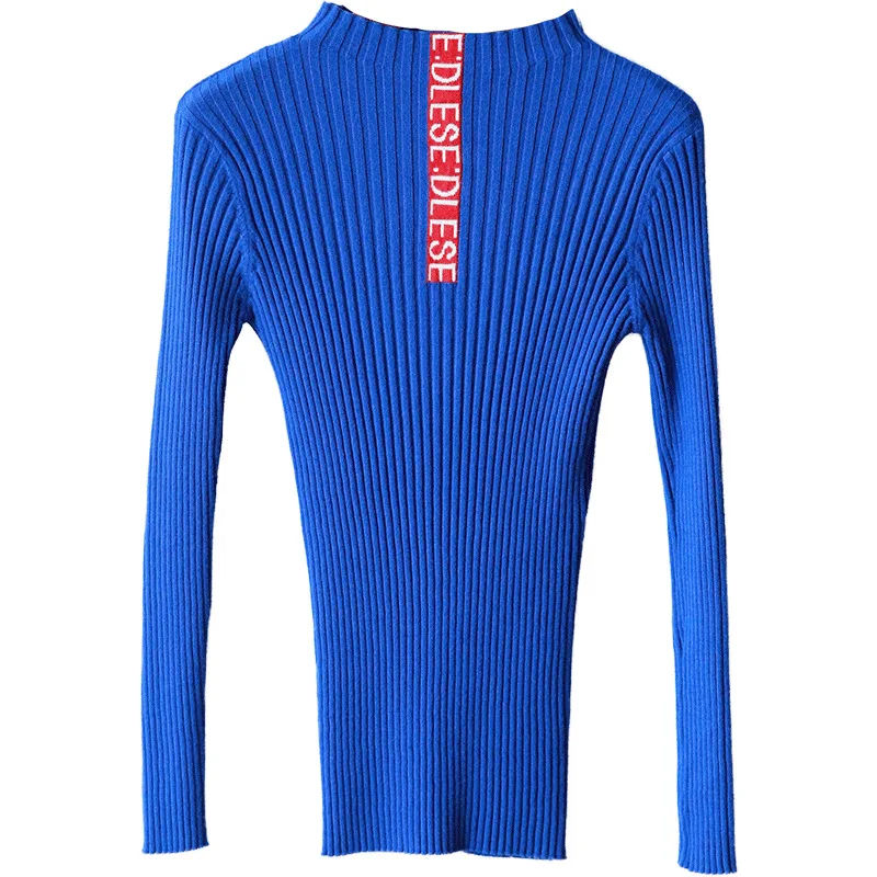 

2019 New Arrival Modis Streetwear Knitting Women Sweaters and Pullovers Print Letter Half Turtleneck Casual Ladies Fall Sweater