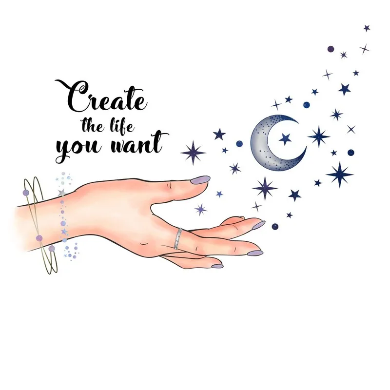 

Beautiful Fingers Wall Sticker Moon Stars for Glass Store Window Manicure Nail Salon Wall Art Decal Mural Study Office Decor