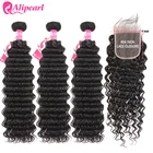 Волнистые пряди человеческих волос с закрытием 4x4 свободная часть предварительно выщипанные перуанские пряди с закрытием Remy волосы для наращивания AliPearl