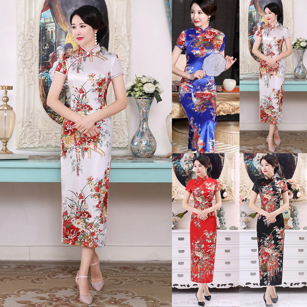 

Women Cheongsam Chinese Traditional Above-Knee Dress Split Elegant Chinese Qipao Classic Women Satin Cheongsam Oriental Bride