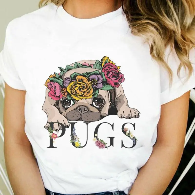 

Новинка, женская модная одежда с принтом собаки и цветов, милая одежда для домашних животных, женские футболки, футболки, топы с коротким рук...