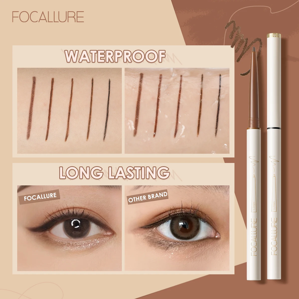 FOCALLURE водостойкая гелевая подводка для век Карандаш красный коричневый ультра