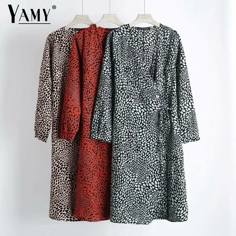 Женское винтажное платье с цветочным принтом осеннее средней длины длинным