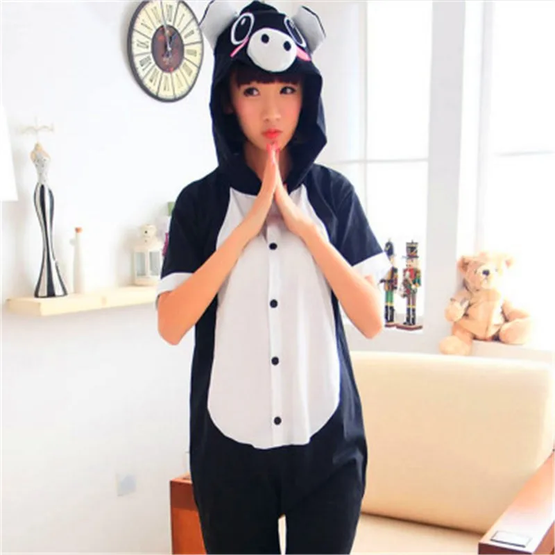 Слитная Пижама с коротким рукавом капюшоном и мультяшным животным домашняя