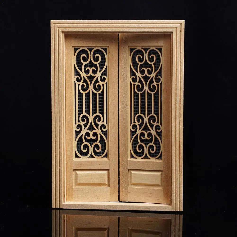 

1/12 Dollhouse Miniature Wooden Double Screen Door Diy Model Dollhouse Decor Mini Scene Furniture Frame Accessories With Do O5E1