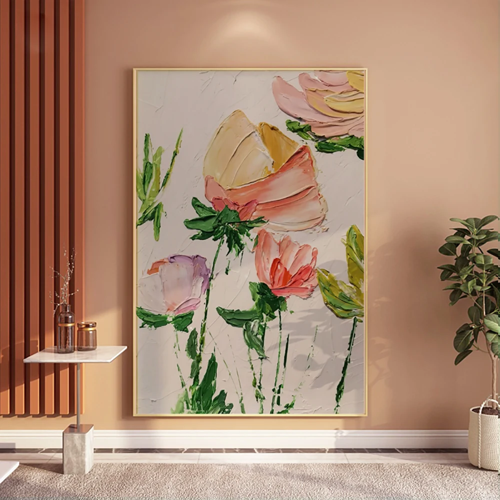 

Modern Thick Textured Oil Painting Handpainted Abstract Flower Oil Painting On Canvas Painting Floral Art Living Room Wall Decor
