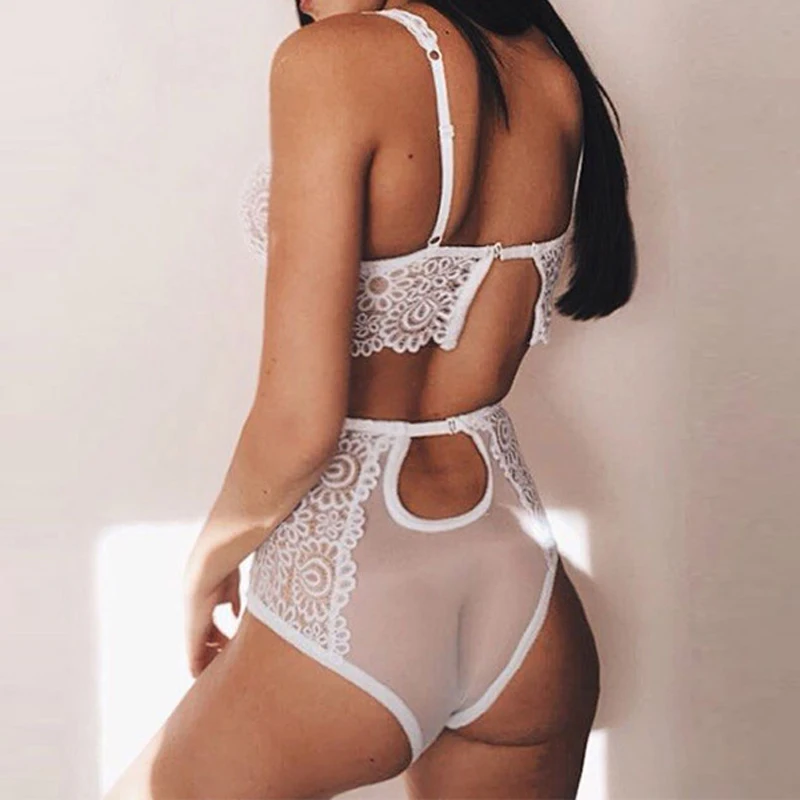 White Transparent Underwear Set Women Lace Sexy Bra Set Seamless Embroidery Bralette Erotic Lingerie Fashion Black White Red - Цвет: White