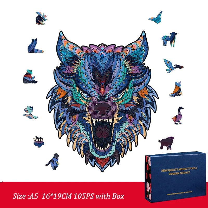 

FEOOE 2021 Wolf Head Lion Alien Shaped Wooden Puzzle Animal Puzzle 3d Wooden Puzzle Learning Toys Montessori Toys YSH