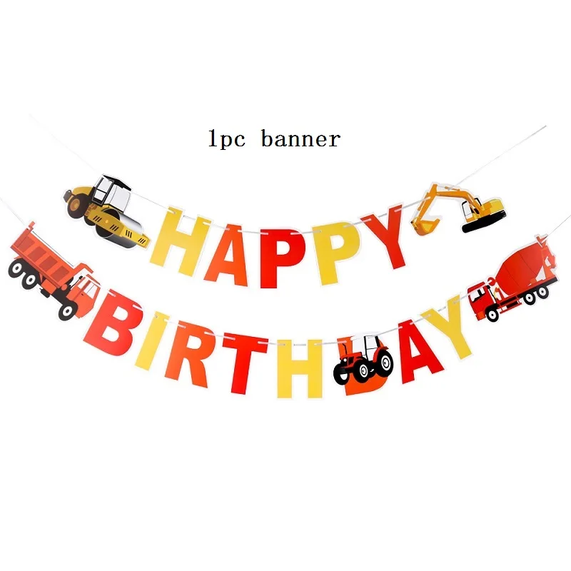 1pcs banner 2 Строительство тематическая вечеринка на день рождения с днем рождения баннер мультфильм автомобиль флаг с надписью для мальчика день рождения торт Топпер - Цвет: 1pcs banner 2