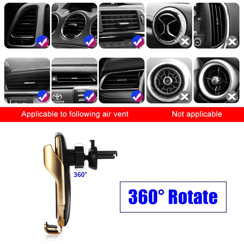 10W Wireless Charger Car Holder Automatic Clamping Smart Infrared Sensor Qi GPS Air Vent Mount Mobile Phone Bracket Stand