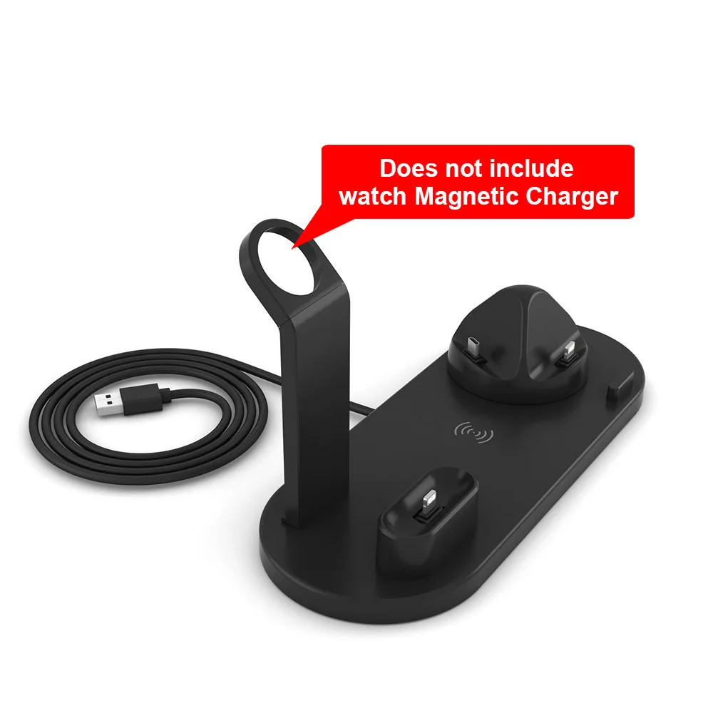 With Wireless Black FDGAO 4 в 1 беспроводная зарядная подставка для Apple Watch 5 4 3 2 1 iPhone 11 X XS XR 8 Airpods Pro 10 Вт Qi быстрая зарядная док-станция - Цвет: With Wireless Black