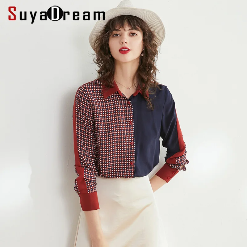 Женская блузка из 100% натурального шелка с длинными рукавами и пуговицами офисная