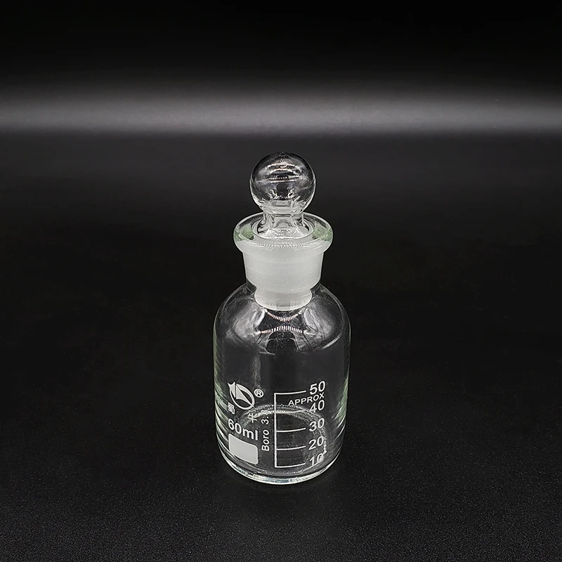 Reagent bottle,Narrow neck with standard ground glass ball stopper,Clear,Boro. 3.3 glass,Capacity 60ml,Sample Vials