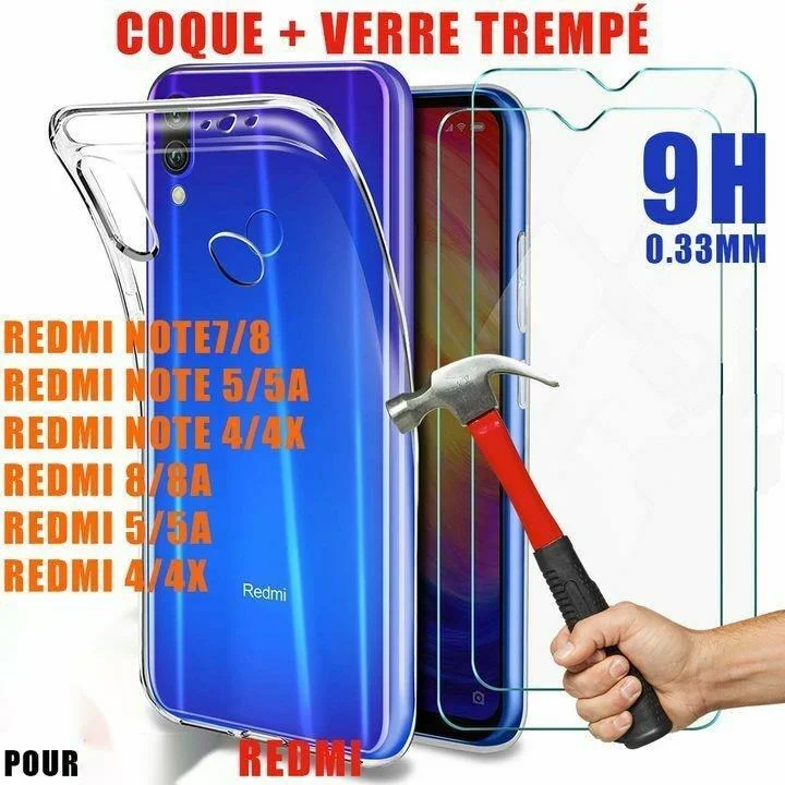 

Coque Housse For xiaomi redmi Note 8t/8/7/6/5/pro 5a/5/4x+ Vitre Verre Trempe