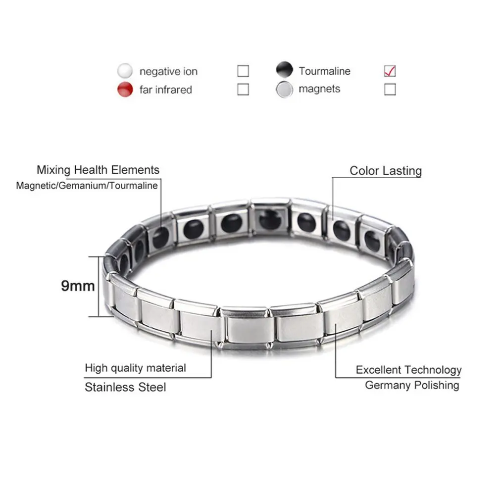 

Magnetic Therapy Braceletstainless Steel Wristband Energy Magnet Bracelet Fashion Wide Bangle For Man Woman