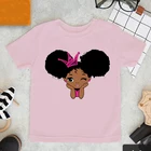 Детская футболка, Милая Черная футболка с принтом принцессы меланина и пушистыми волосами для девочек, летняя розовая футболка для девочек, топы высокого качества с коротким рукавом