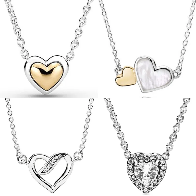 

Original 925 Sterling Silver Ribbons Of Love Luminous Elevated Love Hearts Collier Necklace For Popular Bead Charm DIY Jewelry