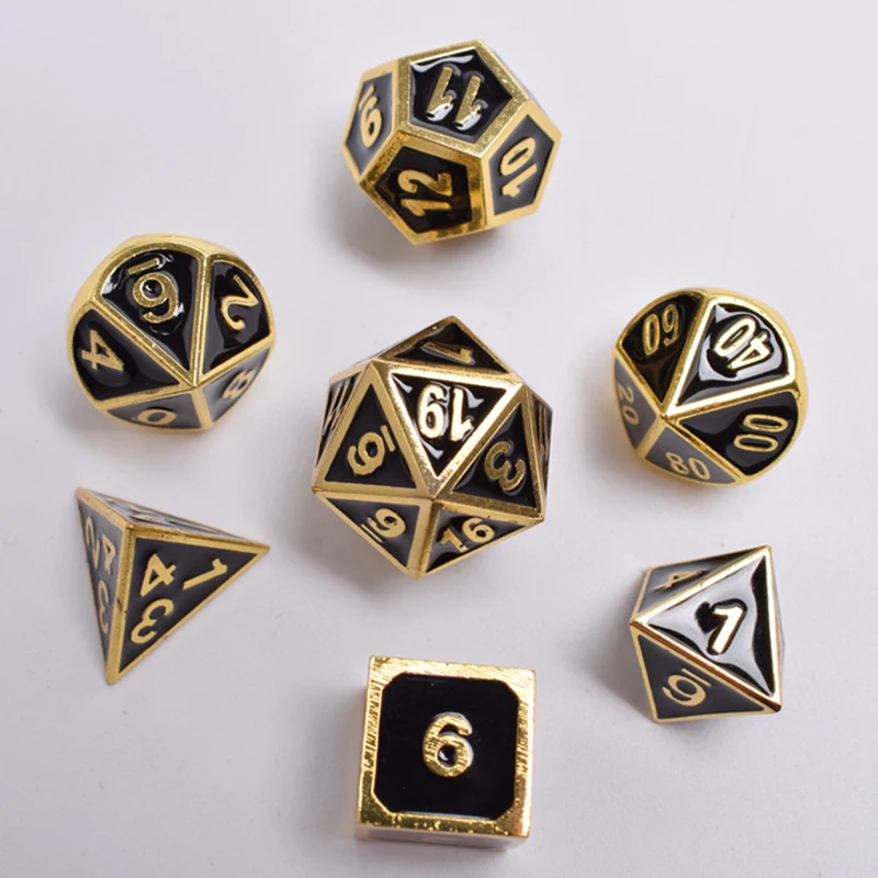 

Многогранные металлические игральные кости, DND 7-die поверхность с золотым номером для RPG Dice и Pathfin der D & D D4 D6 D8 D10 D12 D20 dice