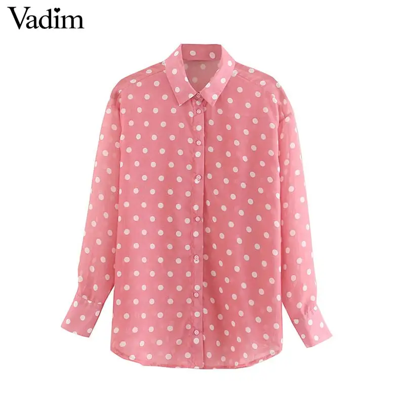 Vadim милый женский розовый шифоновая блузка в горошек прозрачная длинный рукав