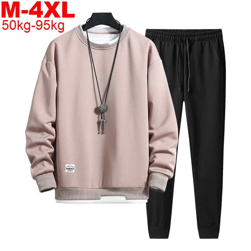 

Fashion Mens Tracksuit Autumn Casual Men Hoodies Sets Patchwork Sweatshirt Sweatpants Male Sweatsuit Sportswear Set Big Size 4XL