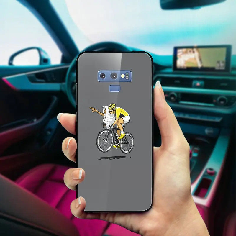 Bike Cyclist Black On White Tempered Glass Cases for Samsung Galaxy S8 S9 S10 A6 A8 A9 A10 A20 A40 A50 A70 A80 Plus | Мобильные