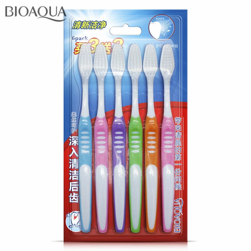 

BIOAQUA 6Pcs Pack Double Ultra Soft Toothbrush Set Bamboo Charcoal Oral Cleaning Care Antibacterial Nano Tooth Brush White Heads