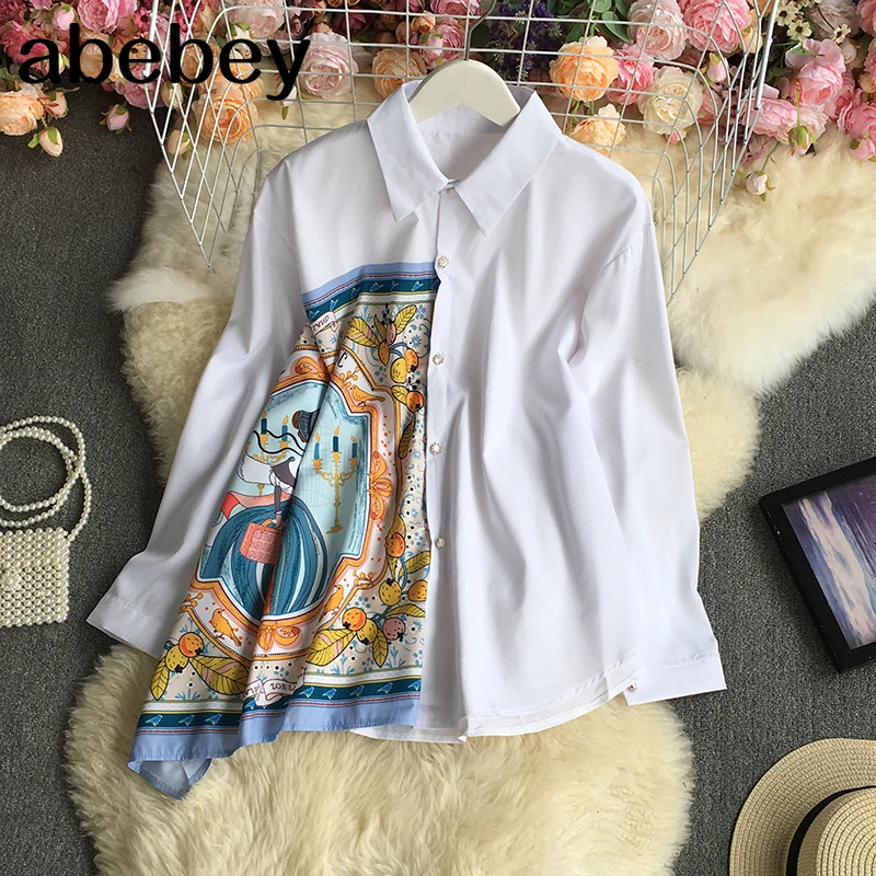 

Новинка весна-осень 2021, модная рубашка с отложным воротником и длинными рукавами, однобортная Свободная рубашка неправильной длины, топ сре...