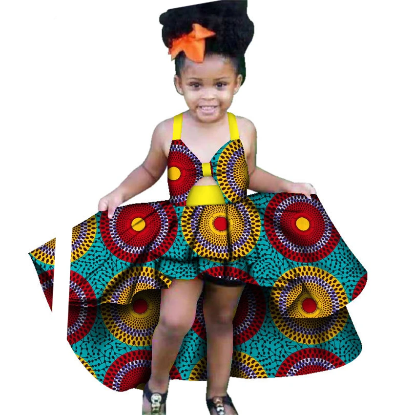 

African Summer 2021 News Traditional Dashiki Print Dress for Girl Kids Costume Ethnic Bow-knot Infant African Dresses for Women