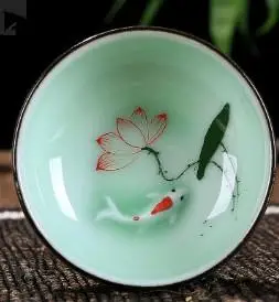 E Lotus Tea Cup Porcelain Zen Drinkware Hand Painted Ceramic New Arrival Small Tea Mug Fish China Tea Set Accessories - Цвет: E