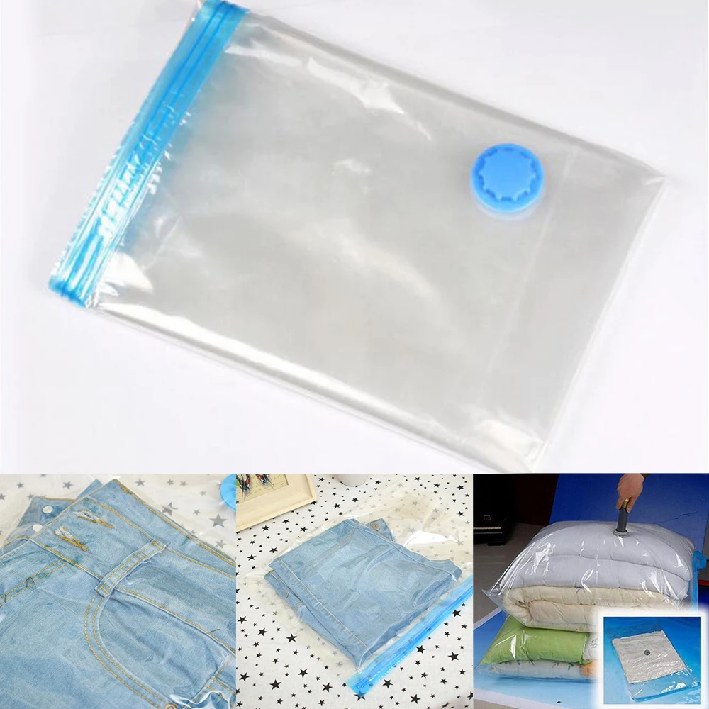 

Vacuum Storage Bags Clear Border Foldable Compressed Clothes Organizer Space Saved Seal Bag Wardrobe Closet Storage Organizer