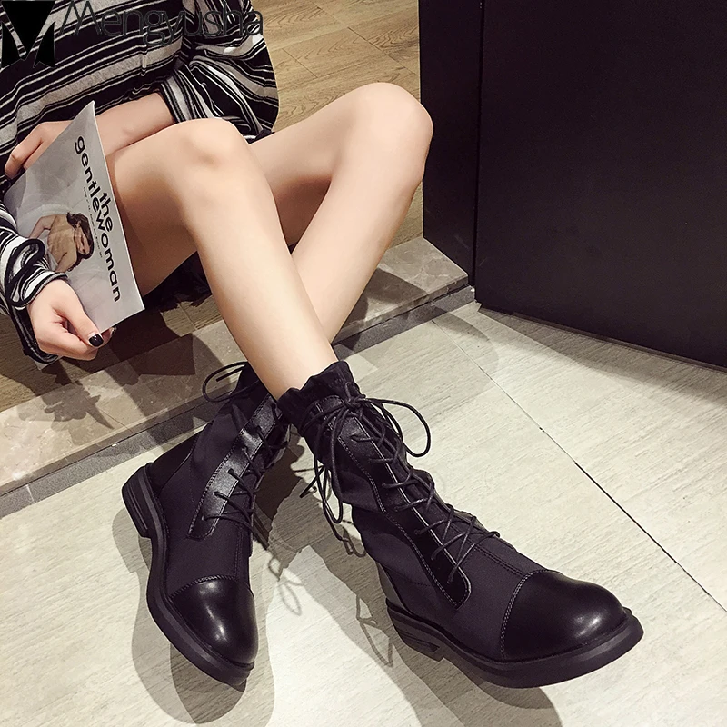 Зимние рыцарские ботинки криперы с перекрестной шнуровкой мотоциклетные на