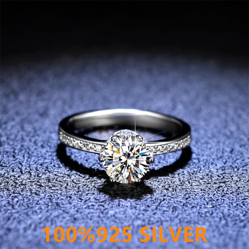 

925 colorfast women's Sterling Silver Ring D-COLOR Mossan diamond six claw ring exquisite wedding engagement jewelry