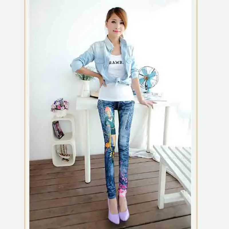 Джинсы с имитацией граффити летние цветные брюки цветочным узором для девочек