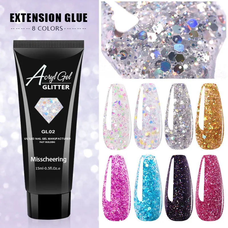 

15ML Gel for Finger Nails Extensions Mix Glitter Sequins Painless Acrylic Building Gel Varnish Hybrid UV Gel Nail Polish