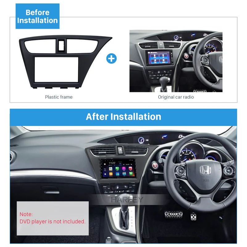 Harfey 2 Din Car Radio Fascia for Honda Civic European 2012-2015 RHD Stereo Install Dash Mount Panel Adaptor Reliable Quality | Автомобили