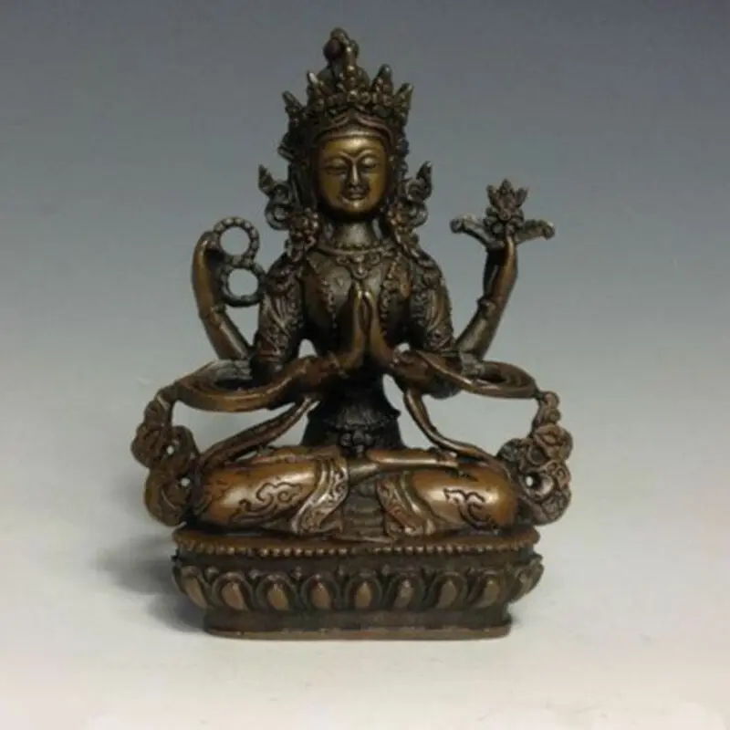 

Tibet Buddhism Bronze Four Hands Arm Kwan-Yin Guan Yin Bodhisattva Buddha Statue