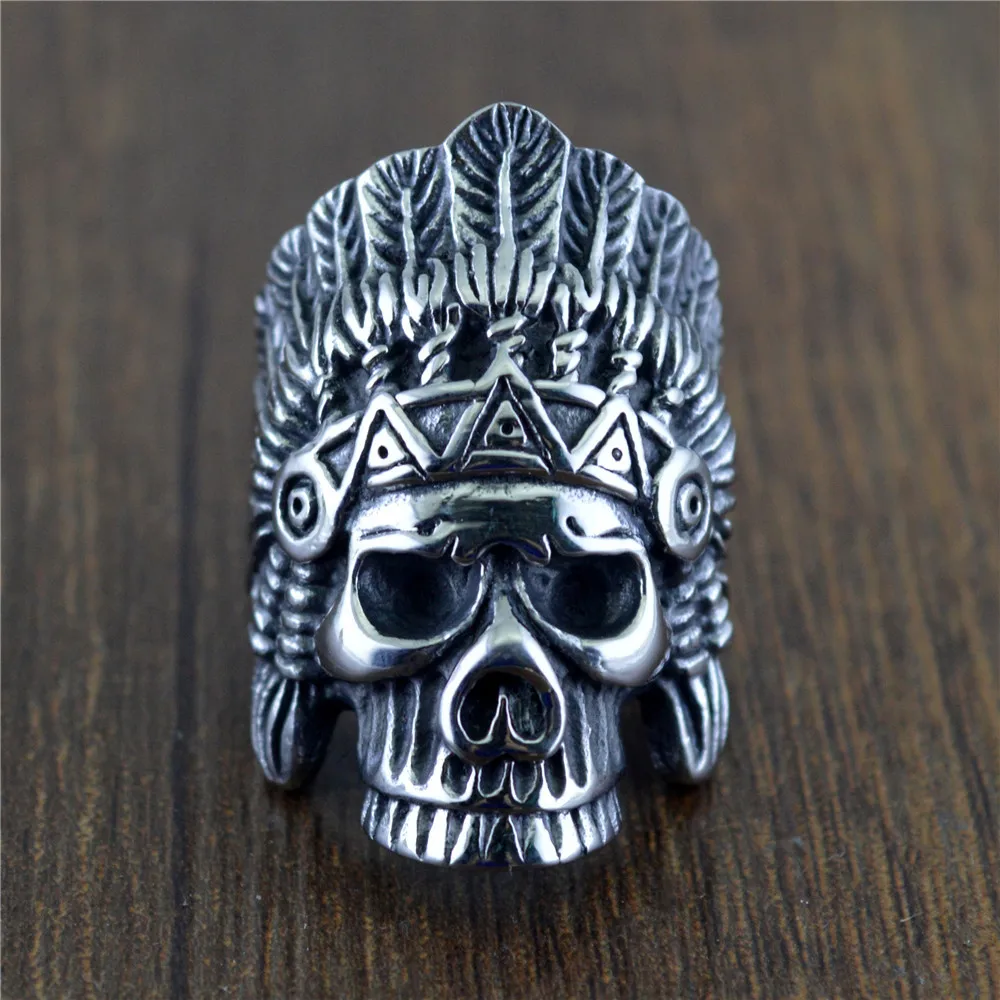 

Unique Silver Color Hip Hop Punk Mysterious Chief Skull Titanium Steel Ring for Men Boy's Gift Wholesale Jewelry