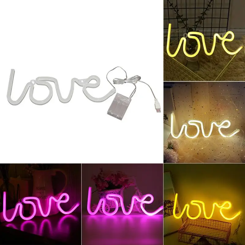 

Love Night Light USB/Battery Charge LED Neon Lamp Warm White/Pink Decorative Light for Wedding Valentine's Day Anniversary