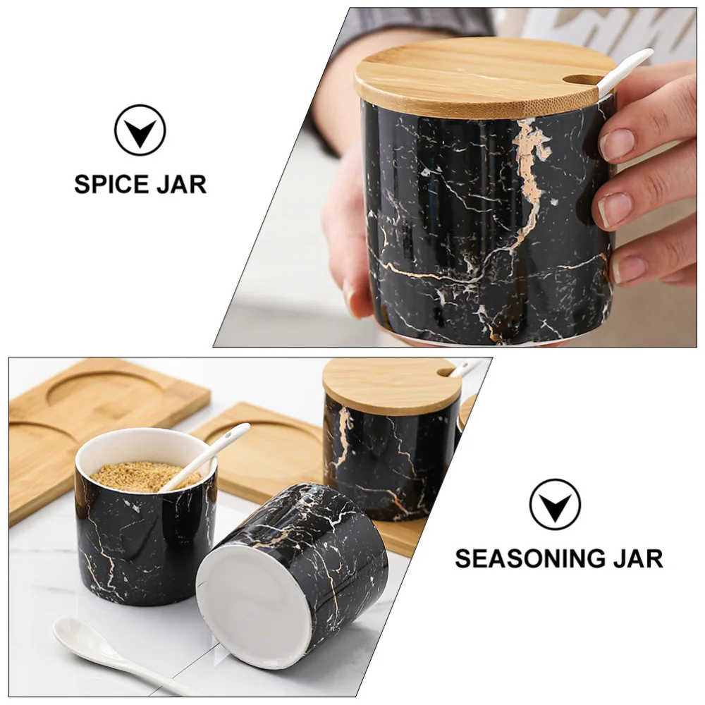 

1 Set Ceramic Seasonings Jars Creative Seasoning Box Kitchen Supply (Black)