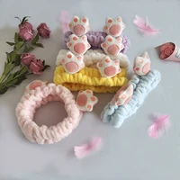 new women cute cat paw wash face hairbands soft warm coral fleece headbands korean lovely for kids girls turban hair accessories