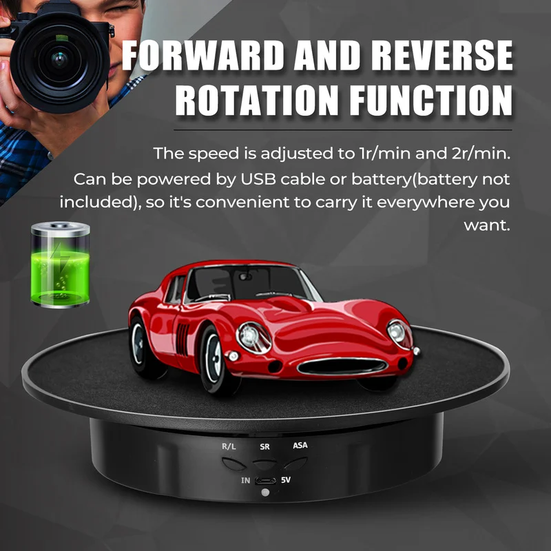 

360 Degree 3 Speeds 20cm Intelligent Electric Rotating Display Stand Mirror Turntable Jewelry Holder Battery/USB Power Shipping