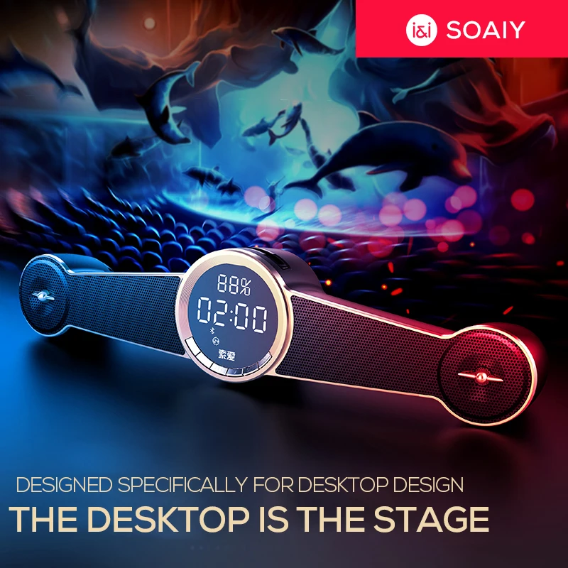 Портативный сабвуфер SOAIY S98 уличный мини-динамик с отображением температуры и
